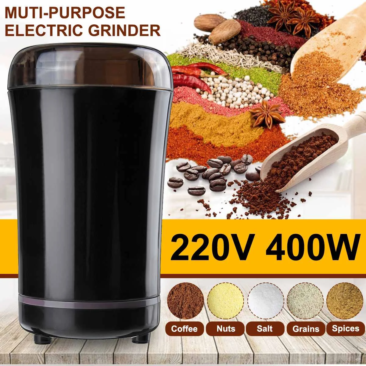 400W Kitchen Electric Coffee Grinder Mini Salt Pepper Grinder Nuts Coffee Bean Powerful Grind Machine Electronic EU AU Plug 
400W Kitchen Electric Coffee Grinder Mini Salt Pepper Grinder Nuts Coffee Bean Powerful Grind Machine Electronic EU AU Plug