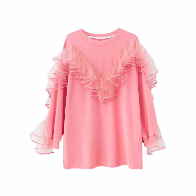 Vintage Women 3D Flowers Ruffles Sweater Long T-Shirts Dress Loose Splicing Mesh Spliced O-Neck Pleated Tees Dress 2021 Vestidos 
Vintage Women 3D Flowers Ruffles Sweater Long T-Shirts Dress Loose Splicing Mesh Spliced O-Neck Pleated Tees Dress 2021 Vestidos