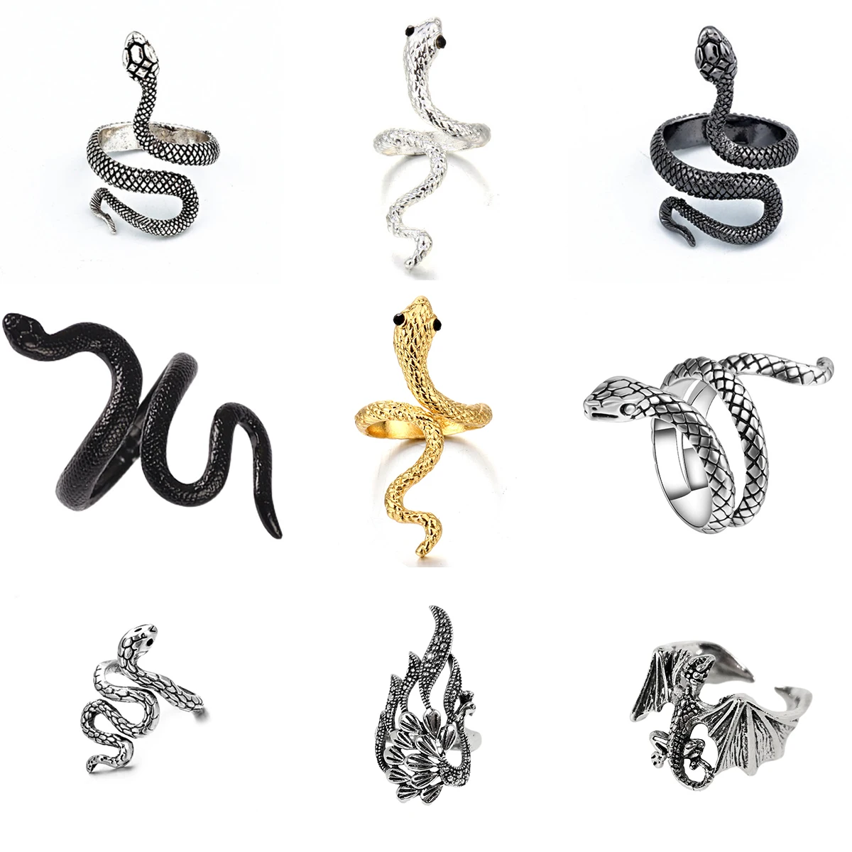 Rings For Men Women Punk Goth Snake Dragon Silver Color Ring Exaggerated Adjustable Hip Hop Chic Party Gift Jewelry
Rings For Men Women Punk Goth Snake Dragon Silver Color Ring Exaggerated Adjustable Hip Hop Chic Party Gift Jewelry