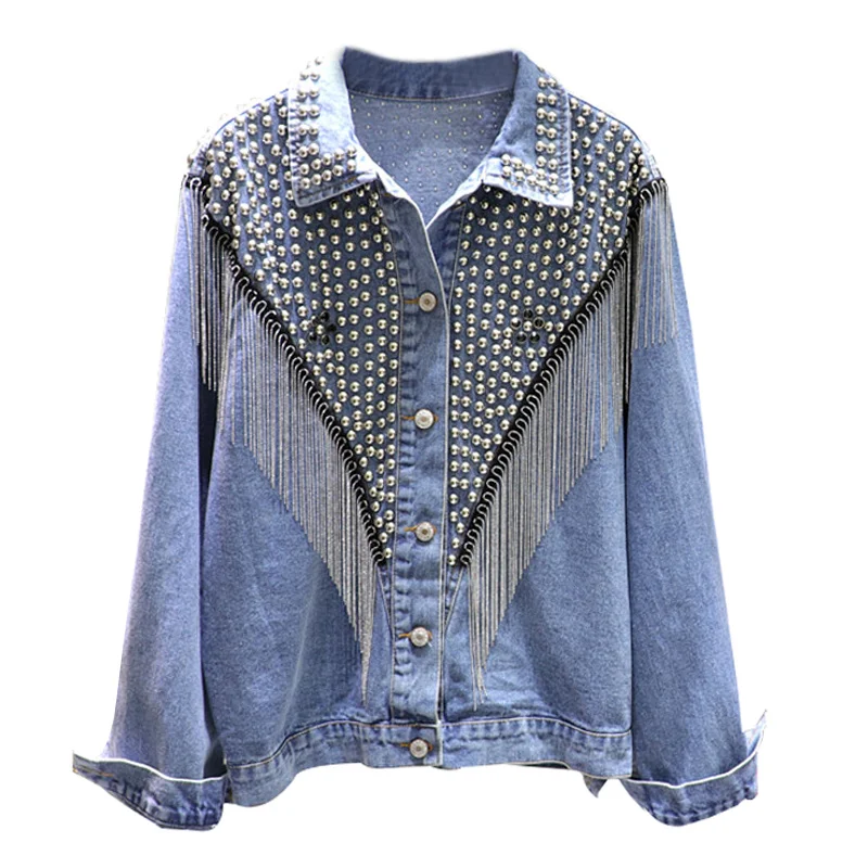 Chaquetas Mujer 2022 Autumn Streetwear Denim Jacket Women Hand-studded Rivet Tassel Chain Short Jeans Jacket Loose Black Coats
Chaquetas Mujer 2022 Autumn Streetwear Denim Jacket Women Hand-studded Rivet Tassel Chain Short Jeans Jacket Loose Black Coats