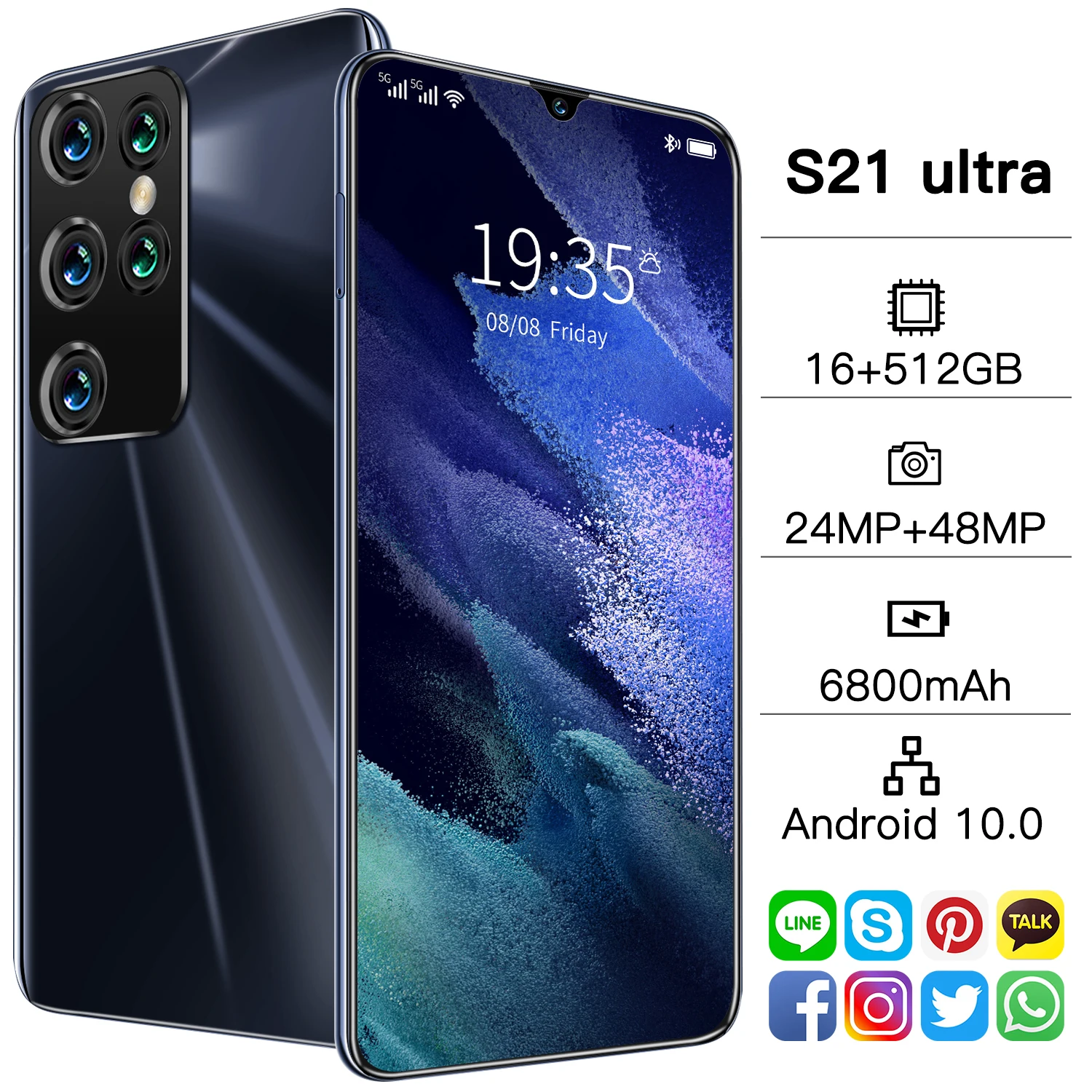 New Arrival Galxy S21 Ultra 7.1 Inch Drop Screen Smartphones 6800mAh 24+48MP 10 Core Dual SIM+Micro SD Andriod 10.0 Cellphone
New Arrival Galxy S21 Ultra 7.1 Inch Drop Screen Smartphones 6800mAh 24+48MP 10 Core Dual SIM+Micro SD Andriod 10.0 Cellphone
