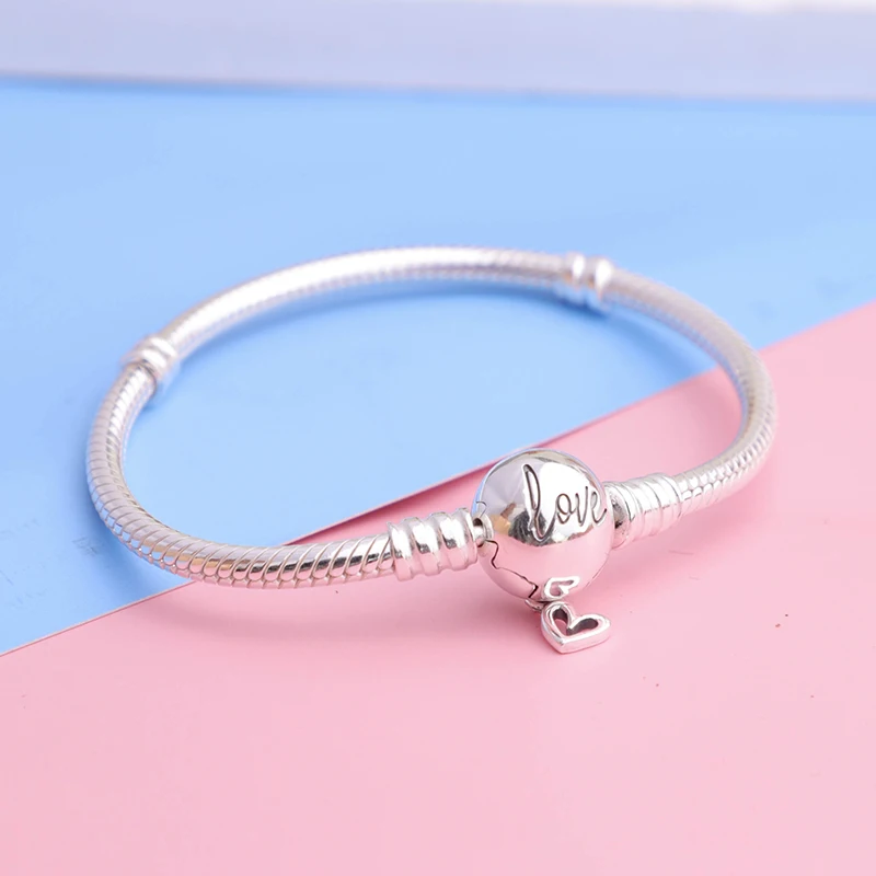 

New 925 sterling silver Moments Freehand Heart Clasp Snake Chain pandora Bracelets for women fit charms beads DIY Jewelry