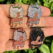 5Pcs Cubic Zirconia Pave African Black Girl Magic Charms Afro Queen Diva Woman Pendants Accessories to Make Jewelry Bracelet