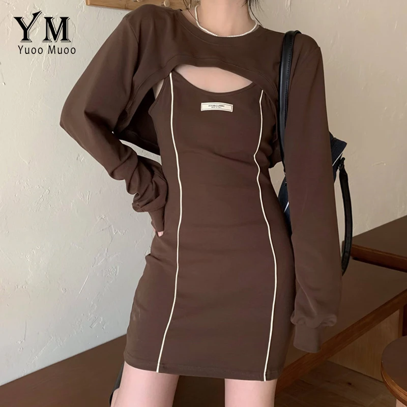 Модный дышащий комплект YuooMuoo из двух предметов платье-футболка женское