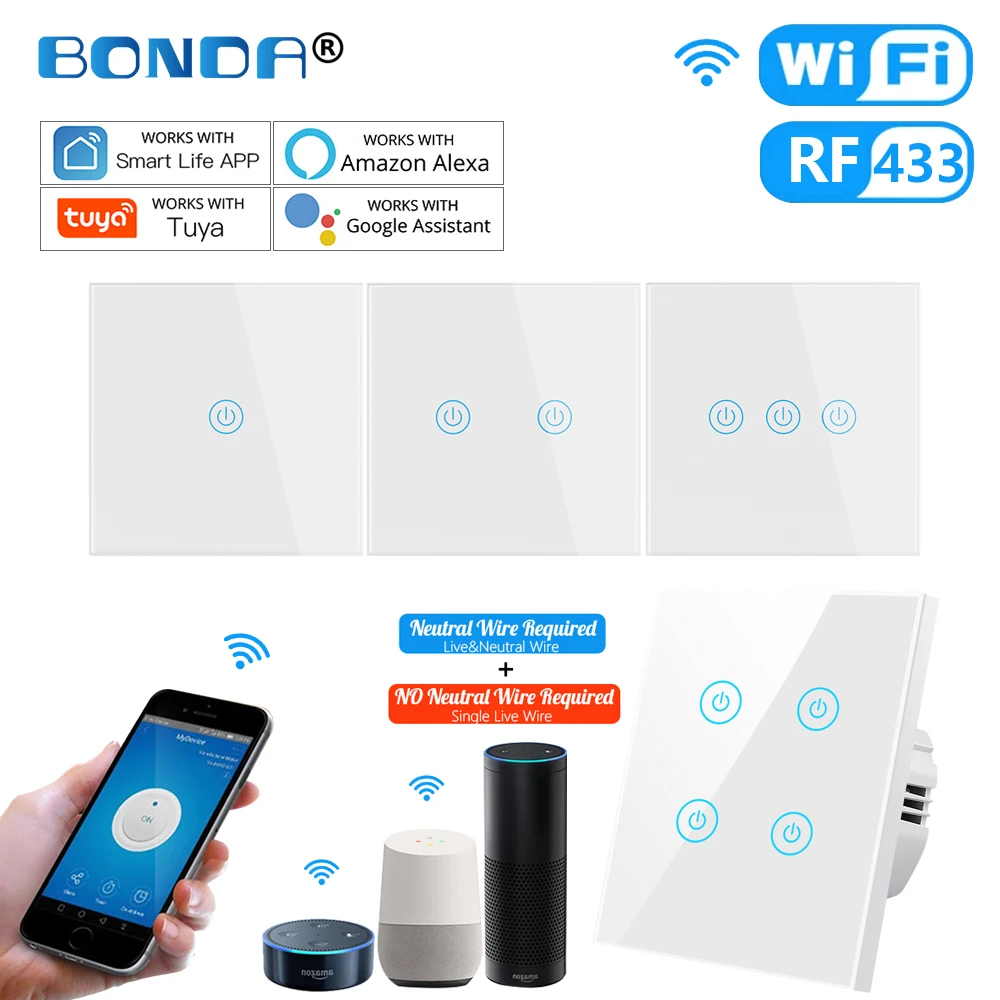 Alexa Smart Switch RF433 No Neutral Wire Single Fire Tuya App Control Works with Google Smart Home 220V Light Tuya WiFi Switches
Alexa Smart Switch RF433 No Neutral Wire Single Fire Tuya App Control Works with Google Smart Home 220V Light Tuya WiFi Switches