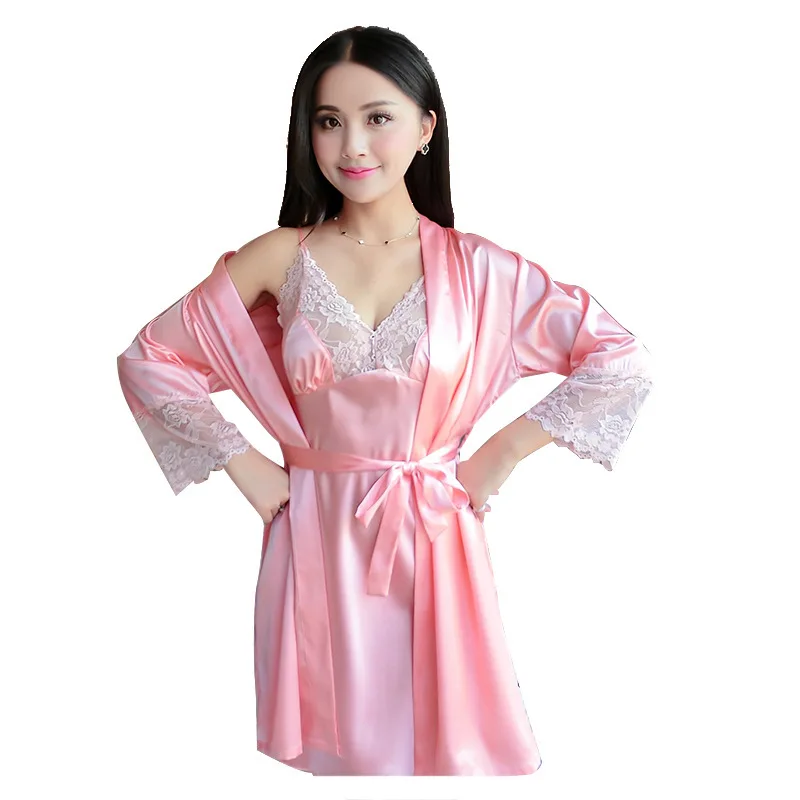 Fashion Summer V-neck Sexy Ice Pajamas Women's Korean Lace Suspender Robe Two Piece Set
Fashion Summer V-neck Sexy Ice Pajamas Women's Korean Lace Suspender Robe Two Piece Set