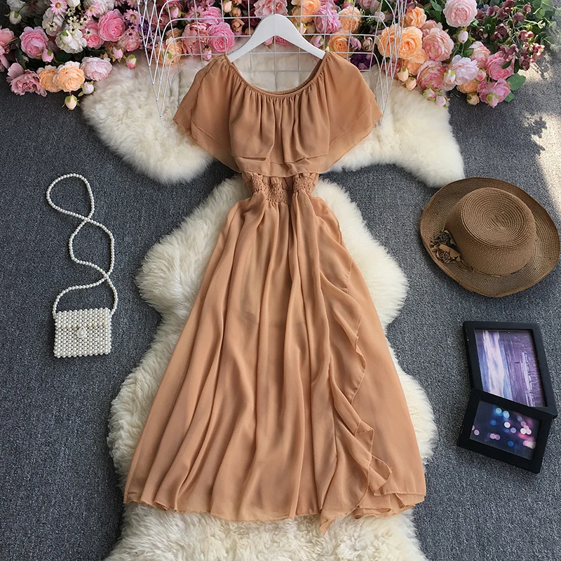 Sexy Slash Cover Collar Dress Summer Elegant Women Long Dresses French Blue Fairy Ruffles Chiffon Beach Dress Pink Black Vestido
Sexy Slash Cover Collar Dress Summer Elegant Women Long Dresses French Blue Fairy Ruffles Chiffon Beach Dress Pink Black Vestido