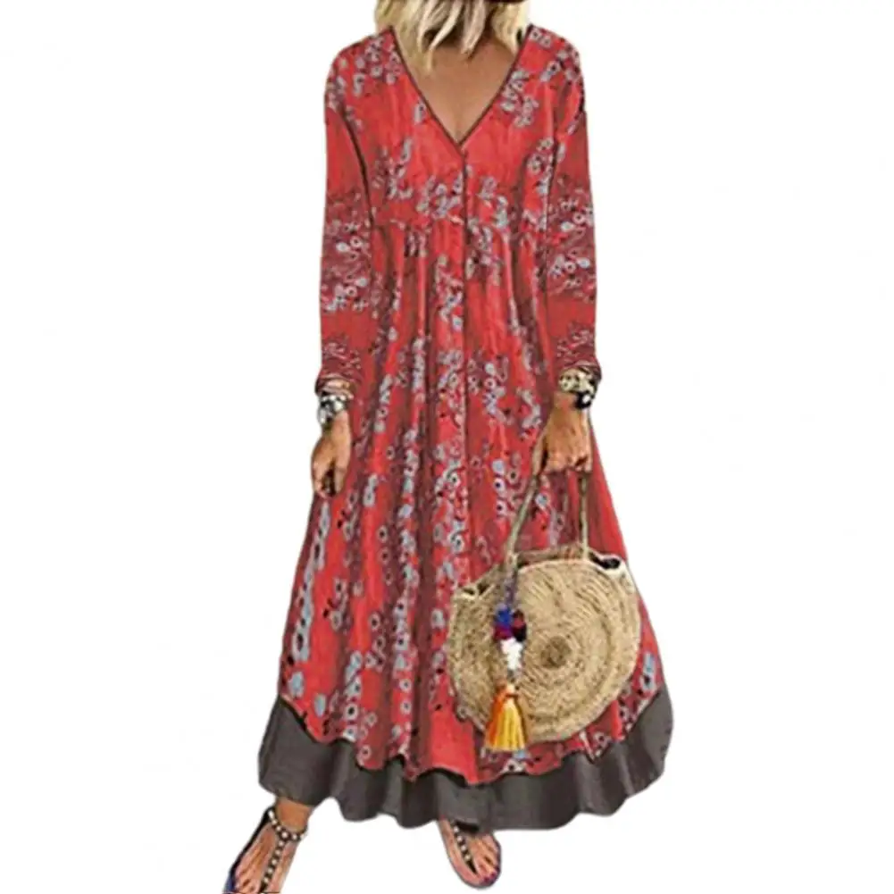 Women Dress Vintage Pattern Print V Neck Autumn Winter Fake Two Piece Ruffles Hem Dress for Vacation
Women Dress Vintage Pattern Print V Neck Autumn Winter Fake Two Piece Ruffles Hem Dress for Vacation
