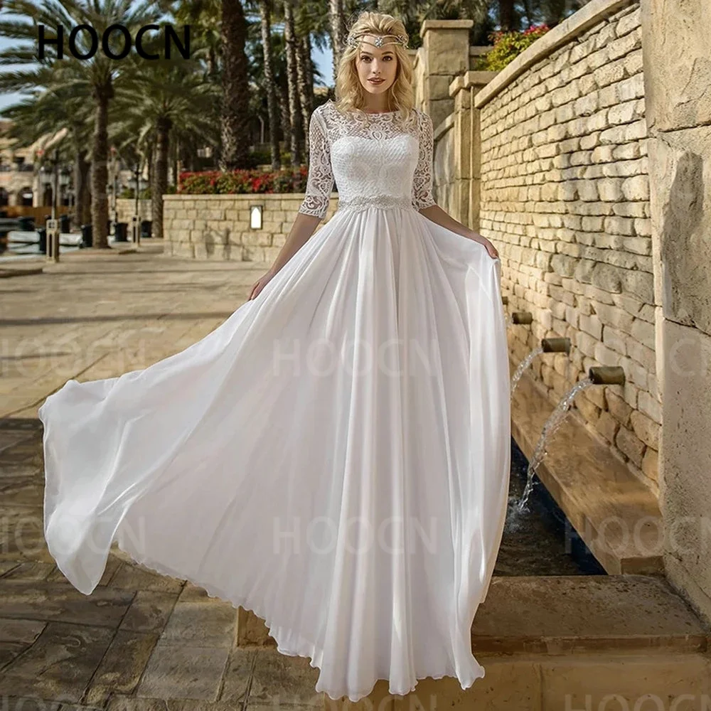HERBURNL Chiffon A-Line Bridal Gowns New Elegant Scoop Neck Sweep Train Appliques Plus Szie Half Sleeve Wedding Dress 2022
HERBURNL Chiffon A-Line Bridal Gowns New Elegant Scoop Neck Sweep Train Appliques Plus Szie Half Sleeve Wedding Dress 2022