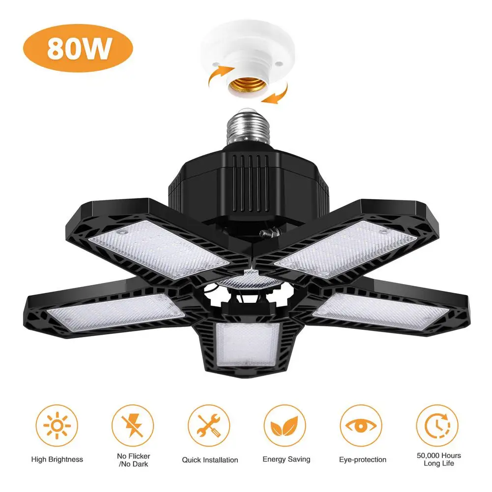 80W Garage Light Deformable Foldable Garage Ceiling Lamp Large Light-emitting Surface For Garage Warehouse Parking Lot #W0
80W Garage Light Deformable Foldable Garage Ceiling Lamp Large Light-emitting Surface For Garage Warehouse Parking Lot #W0
