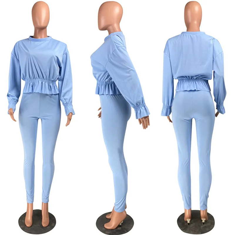 Hot Selling Solid Two Pieces Sets Female's O-Neck Long Sleeve Ruffles Skinny Waist Tops High Waist Pants Outfits Streetwear
Hot Selling Solid Two Pieces Sets Female's O-Neck Long Sleeve Ruffles Skinny Waist Tops High Waist Pants Outfits Streetwear