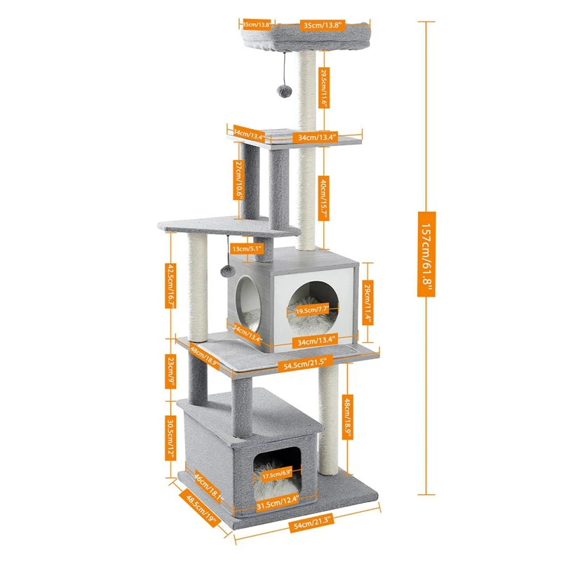 63.7" Modern Cat Tree Tall Cat Tower with Scratching Posts, 2 Condos and Top Perch Grey
63.7" Modern Cat Tree Tall Cat Tower with Scratching Posts, 2 Condos and Top Perch Grey