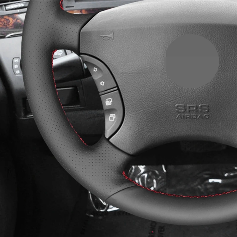 Сшитый вручную черный чехол рулевого колеса автомобиля из натуральной кожи для