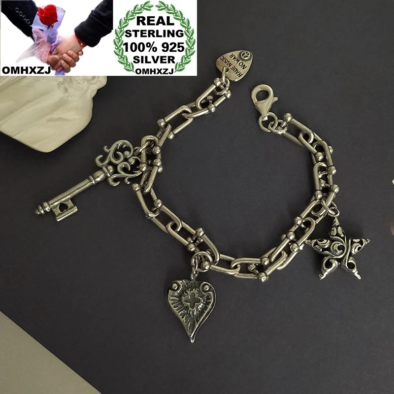 OMHXZJ Wholesale HB101 European Fashion Woman Girl Birthday Party Gift Vintage Star Heart Key 100% 925 Sterling Silver Bracelet
OMHXZJ Wholesale HB101 European Fashion Woman Girl Birthday Party Gift Vintage Star Heart Key 100% 925 Sterling Silver Bracelet