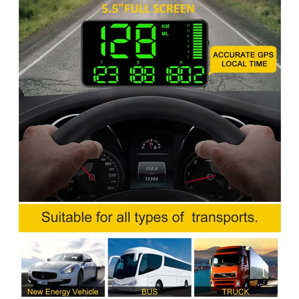 DC50~120mA Large Screen 5.5"GPS ABS+PC Speedometer Mileage Hud Display Digital Car Speed Alarm System
DC50~120mA Large Screen 5.5"GPS ABS+PC Speedometer Mileage Hud Display Digital Car Speed Alarm System