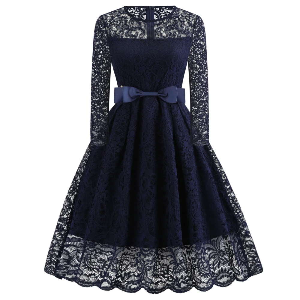 Фото Женское кружевное праздвечерние чное платье однотонное темно - купить