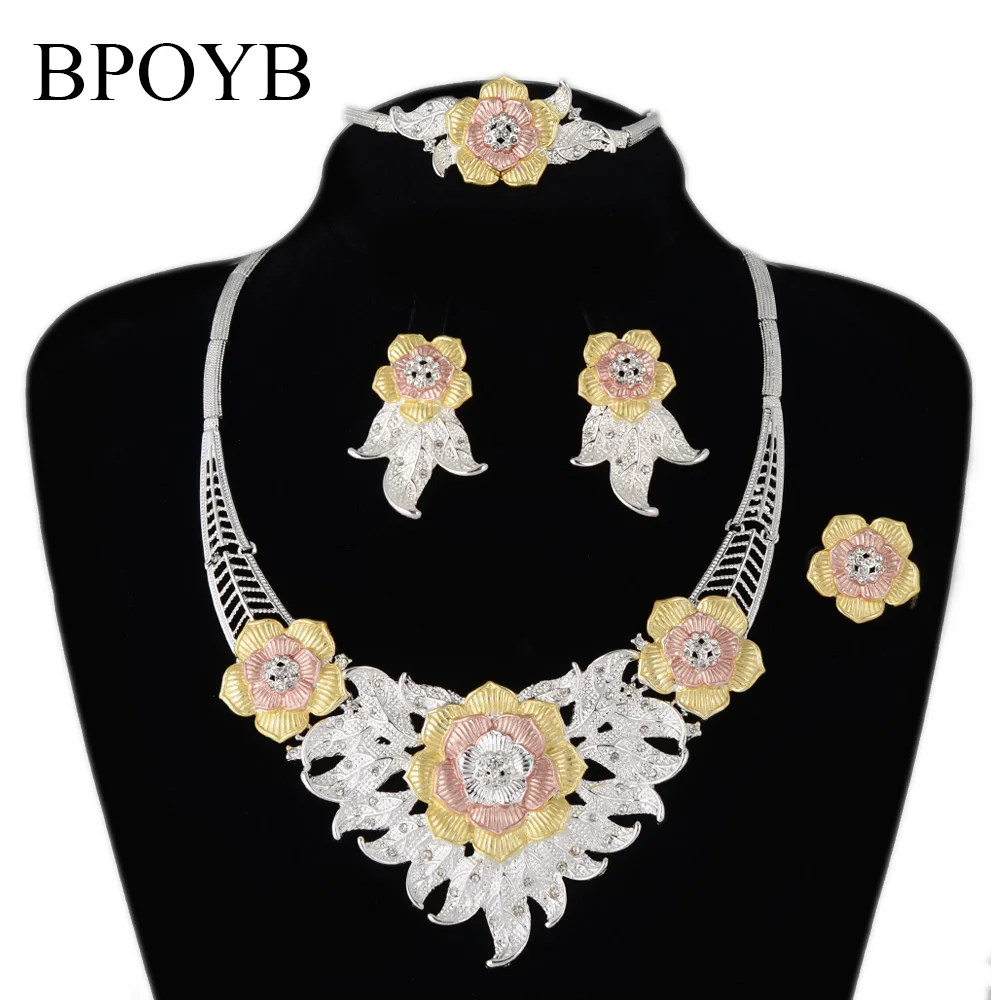 BPOYB High Quality Attractive Silver Color Jewelri Wholesal Beautiful Flower Big Necklace 4 Pieces Dubai Gold Jewelry Set
BPOYB High Quality Attractive Silver Color Jewelri Wholesal Beautiful Flower Big Necklace 4 Pieces Dubai Gold Jewelry Set