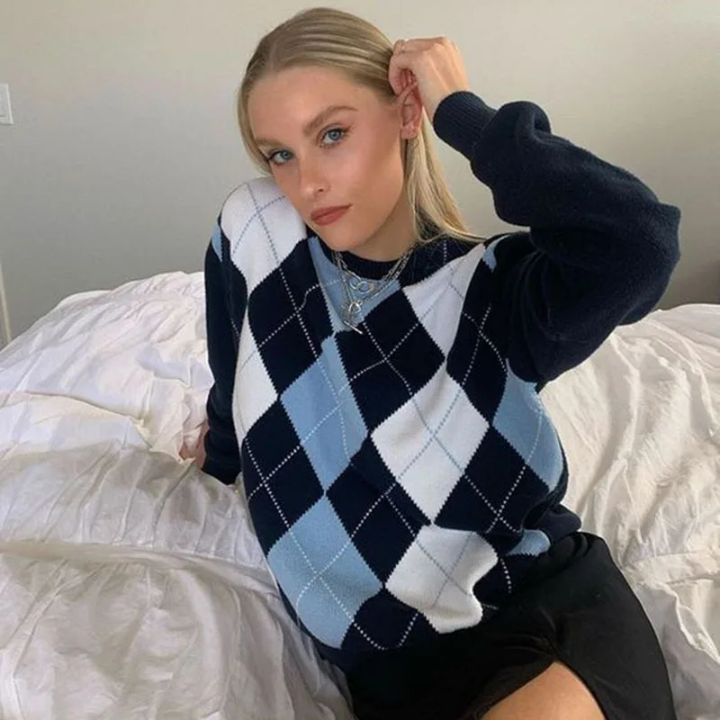 England Style Argyle Geometric Knitted Sweater Women 2020 Fashion Plaid Autumn Warm Long Sleeve Vintage Pullover Tops Jumpers
England Style Argyle Geometric Knitted Sweater Women 2020 Fashion Plaid Autumn Warm Long Sleeve Vintage Pullover Tops Jumpers
