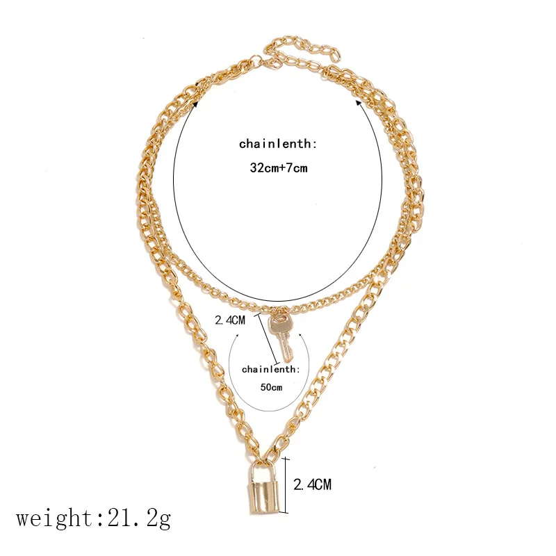 Fashion Hip Hop Lock Key Necklace Multi Layer Pendant Link Chain Punk Padlock Choker Women Men Party Goth Jewelry
Fashion Hip Hop Lock Key Necklace Multi Layer Pendant Link Chain Punk Padlock Choker Women Men Party Goth Jewelry