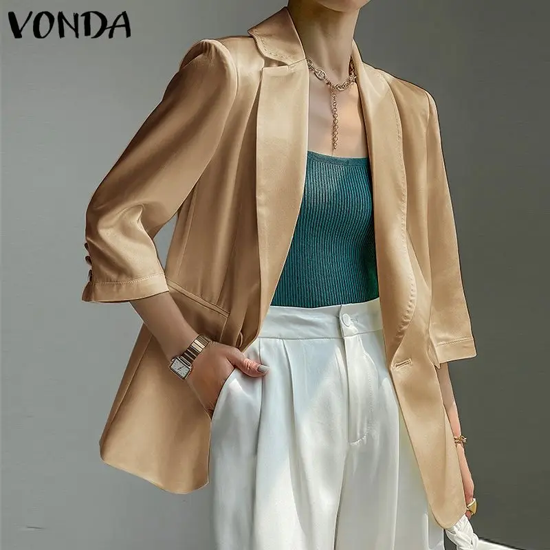 Женский однобортный Блейзер VONDA, Осенний однотонный деловой блейзер с отложным воротником и рукавом 3/4, свободная верхняя одежда для офиса, ...
Женский однобортный Блейзер VONDA, Осенний однотонный деловой блейзер с отложным воротником и рукавом 3/4, свободная верхняя одежда для офиса, ...