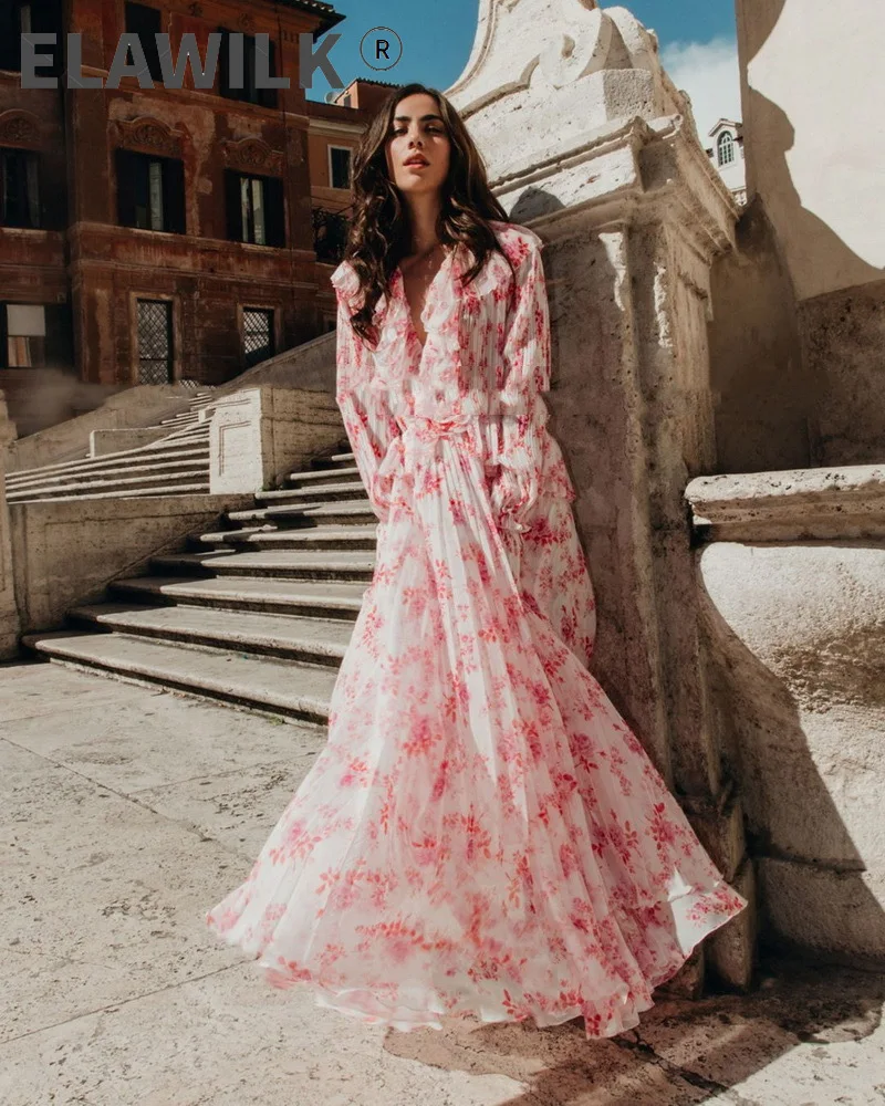 High Quality Women Maxi Dress 2021 Early Autumn Ruffles V neck Flare Sleeve Pink Floral CHiffon Pleated Floor-length Dress
High Quality Women Maxi Dress 2021 Early Autumn Ruffles V neck Flare Sleeve Pink Floral CHiffon Pleated Floor-length Dress