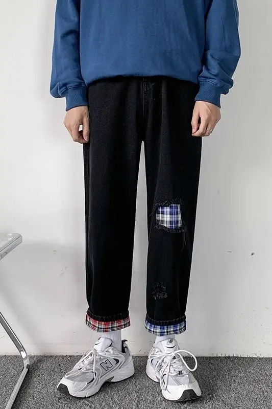 2020 Spring And Autumn New Youth Popular Couples Contrasting Color Ripped Patch Jeans Fashion Casual Straight Pants Blue/Black
2020 Spring And Autumn New Youth Popular Couples Contrasting Color Ripped Patch Jeans Fashion Casual Straight Pants Blue/Black