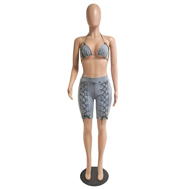 Zoctuo Sexy Halter Bra Top Short Set Backless Skinny Stretchable Denim Back Zipper Two Piece Short Sets Party Club Women Set
Zoctuo Sexy Halter Bra Top Short Set Backless Skinny Stretchable Denim Back Zipper Two Piece Short Sets Party Club Women Set