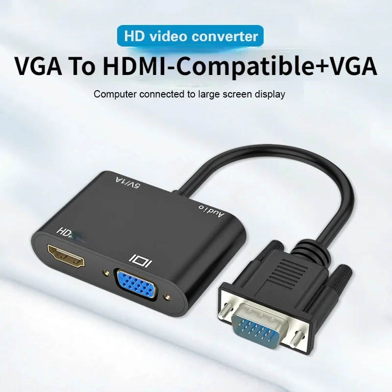 VGA to HDMI-Compatible Adapter VGA Splitter with 3.5mm Audio Converter Support Dual Display for PC Projector HDTV Multi-port VGA
VGA to HDMI-Compatible Adapter VGA Splitter with 3.5mm Audio Converter Support Dual Display for PC Projector HDTV Multi-port VGA