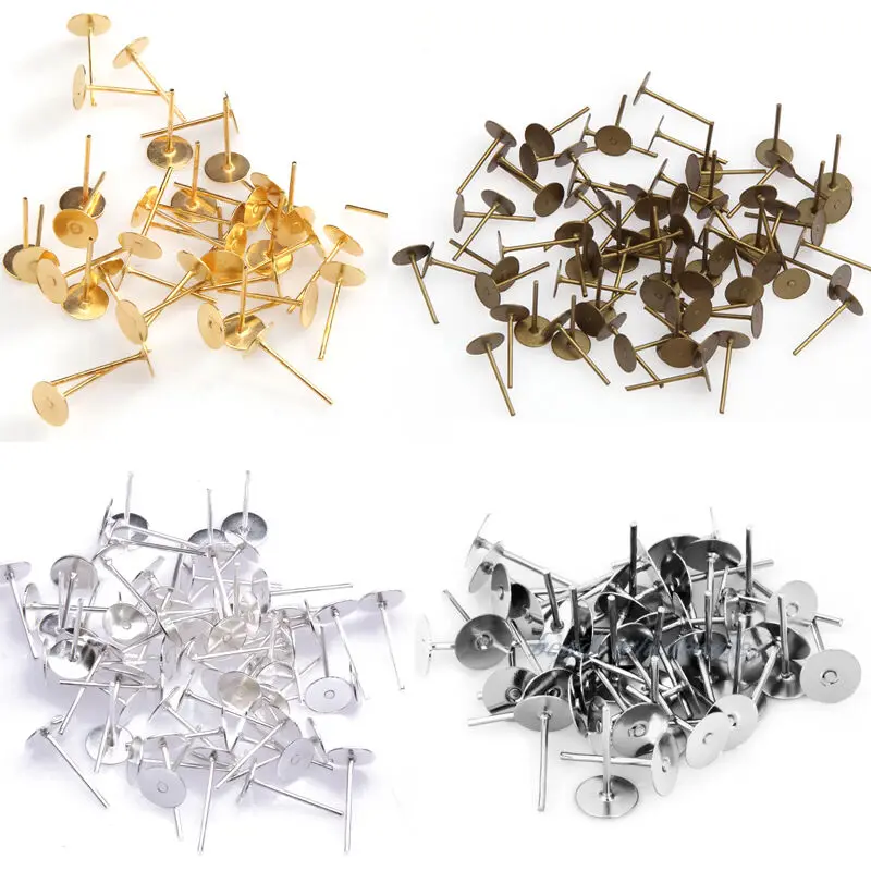 100 pcs Earring Stud Ear Post Nails Flat Earring Pad Base Posts Earring Findings for DIY Jewelry Making Components for Making
100 pcs Earring Stud Ear Post Nails Flat Earring Pad Base Posts Earring Findings for DIY Jewelry Making Components for Making