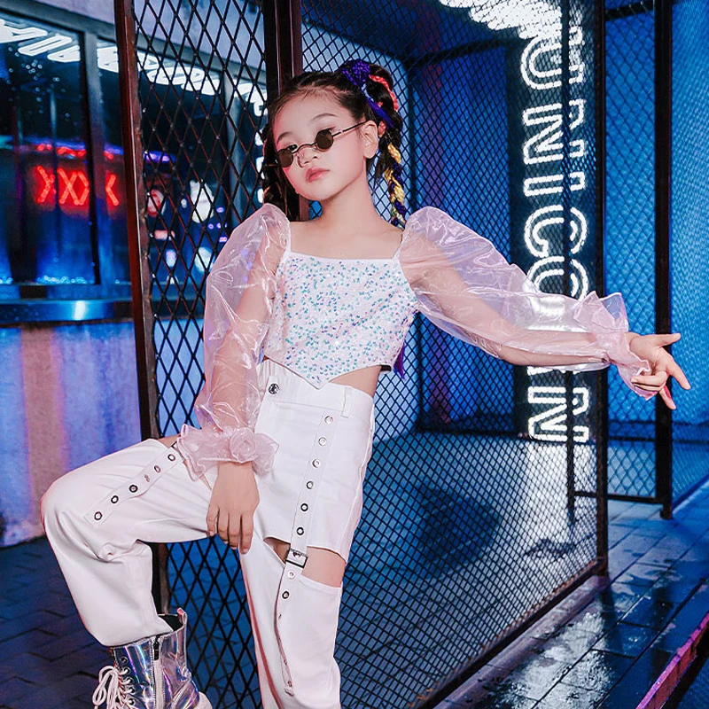 Танцевальная одежда в стиле хип-хоп, детские кружевные топы с пышными рукавами и блестками, крутые комбинезоны для девочек, джазовый костюм ... 
Танцевальная одежда в стиле хип-хоп, детские кружевные топы с пышными рукавами и блестками, крутые комбинезоны для девочек, джазовый костюм ...