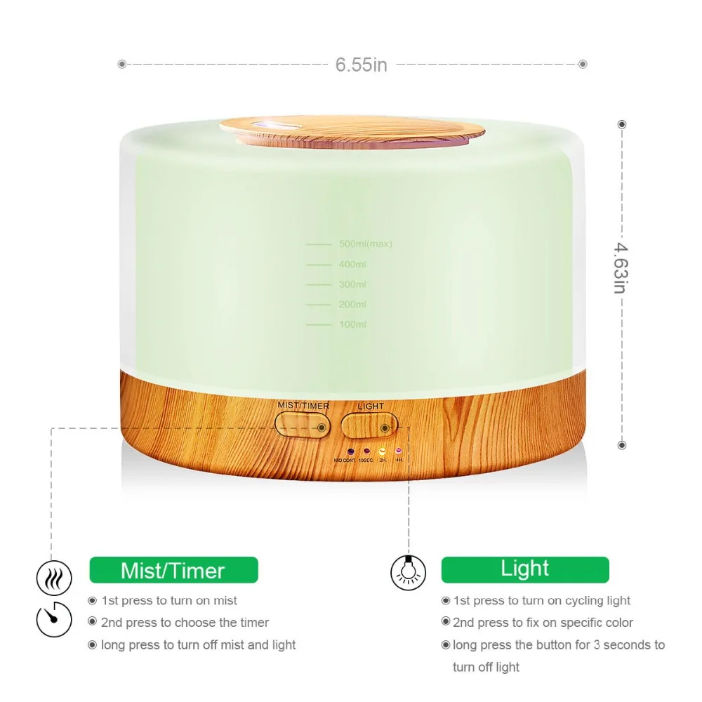 500ML Aromatherapy Diffuser Air Humidifier with LED Night Light for Home Room Ultrasonic Cool Mist Aroma Essential Oil Diffuser
500ML Aromatherapy Diffuser Air Humidifier with LED Night Light for Home Room Ultrasonic Cool Mist Aroma Essential Oil Diffuser