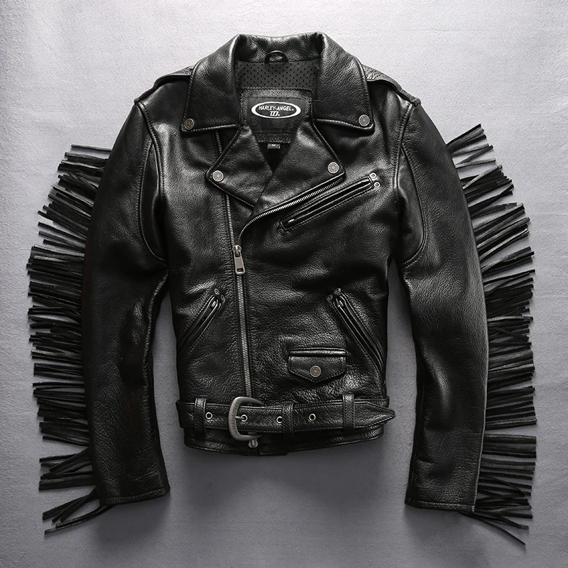 2021 Motorcycle Biker Genuine Jacket Men Cowskin Tassel Short Slim Fit Black Real Leather Coat
2021 Motorcycle Biker Genuine Jacket Men Cowskin Tassel Short Slim Fit Black Real Leather Coat