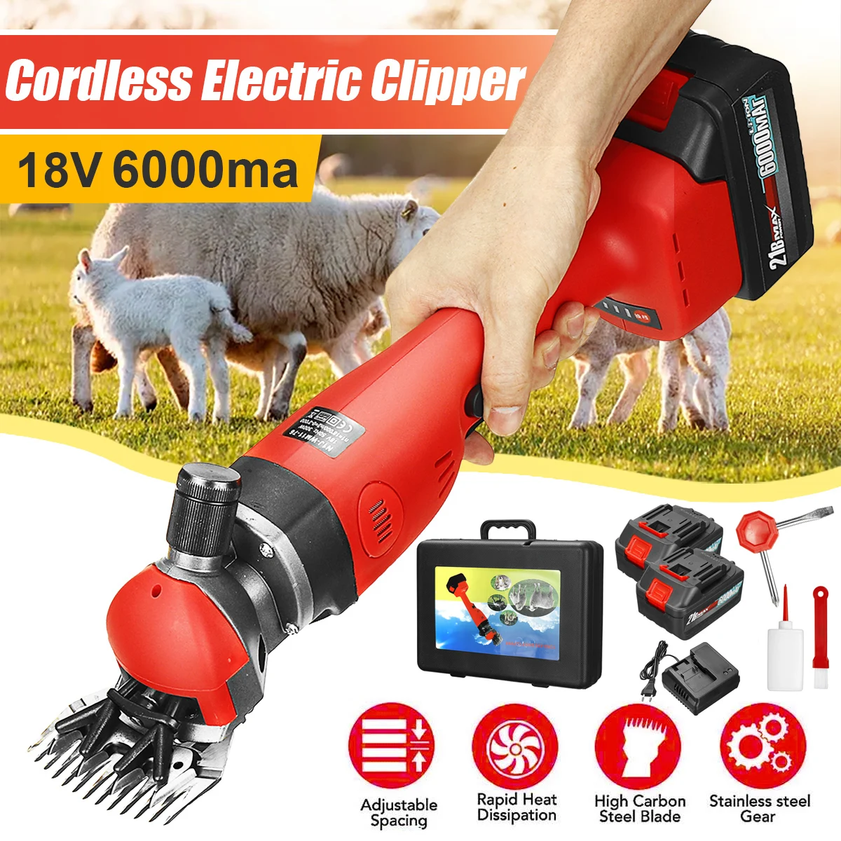 6000mah 2 Gears Speed 13-teeth Wireless Electric Sheep Goat Kit Shearing Machine Clipper Farm Animal Shears Cutter Wool scissor
6000mah 2 Gears Speed 13-teeth Wireless Electric Sheep Goat Kit Shearing Machine Clipper Farm Animal Shears Cutter Wool scissor