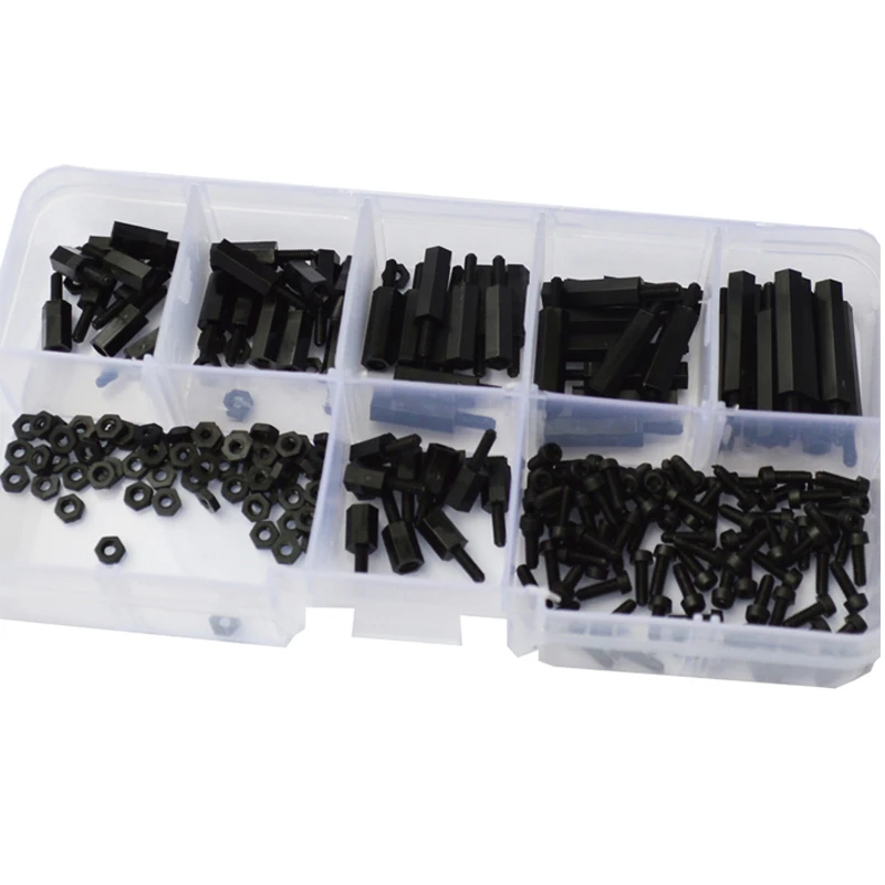 M2 Black Hex Nylon Column Male Female Standoff Pillar Thread Plastic Hexagon PCB Motherboard Spacer Screw Set Assortment Kit Box
M2 Black Hex Nylon Column Male Female Standoff Pillar Thread Plastic Hexagon PCB Motherboard Spacer Screw Set Assortment Kit Box