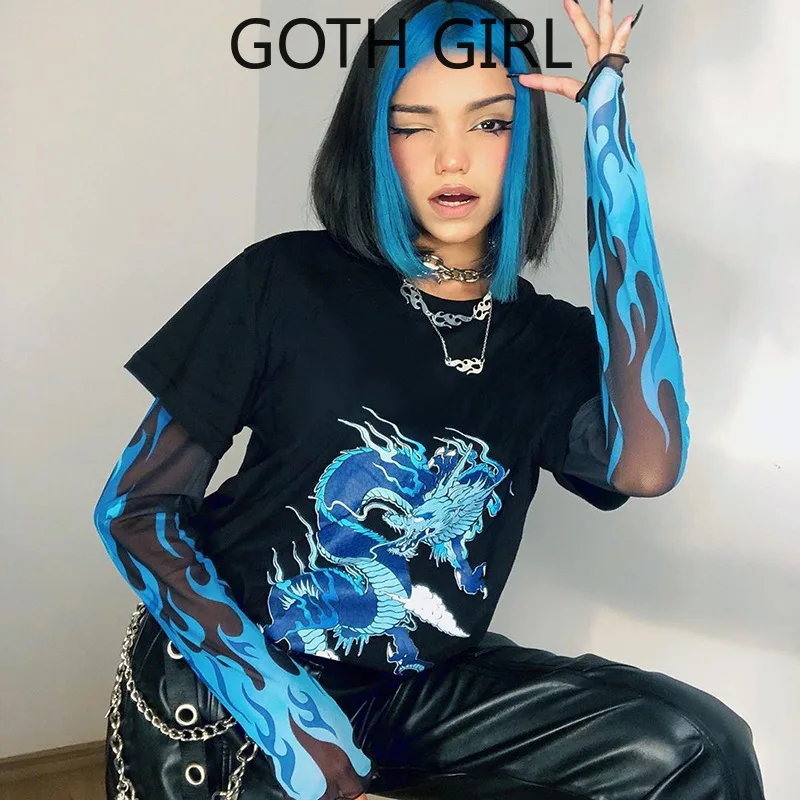 Goth Girl Street Punk Wind Dragon Grain Cloud Splice Mesh Yarn T Shirt Autumn European and American Cross-border New Long-sleeve
Goth Girl Street Punk Wind Dragon Grain Cloud Splice Mesh Yarn T Shirt Autumn European and American Cross-border New Long-sleeve