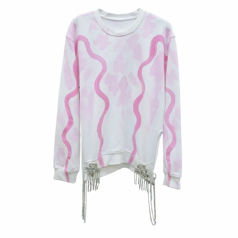 Pullover Women 2021 Autumn Pink Printing Rhinestone Floral Tassel Loose Sweatshirt Female Round Neck Long Sleeve Top Outwears
Pullover Women 2021 Autumn Pink Printing Rhinestone Floral Tassel Loose Sweatshirt Female Round Neck Long Sleeve Top Outwears