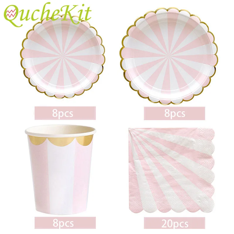 

Pink Disposable Tableware Set Birthday Party Decorations Paper Plates Cup Straws Napkins Carnival Wedding Decor Party Supplies