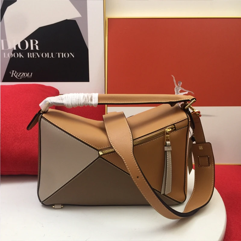 

Geometric bag puzzle rhombus contrast stitching soft leather pillow bag fashion one-shoulder diagonal bag foldable doctor bag