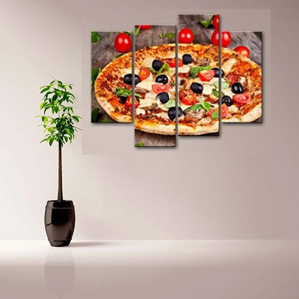 

Four-Piece Set Modular Canvas Painting Delicious Food Pizza Hd Art Poster for Home Decoration Kitchen Wall Gift Mural Frameless