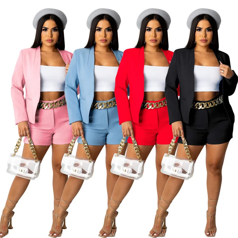 Two Piece Set for Women Solid Loose Turn Down Suit Jacket Top and Shorts Office Lady Matching Set 2021 Wholesale Dropshipping
Two Piece Set for Women Solid Loose Turn Down Suit Jacket Top and Shorts Office Lady Matching Set 2021 Wholesale Dropshipping