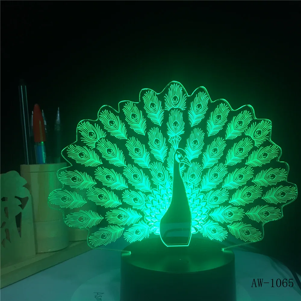 

New Peacock Peahen Open Screen 3D Night Light House Decor Christmas Gift Table Lamp 7 Color Change Remote Control Kid Gift 1065