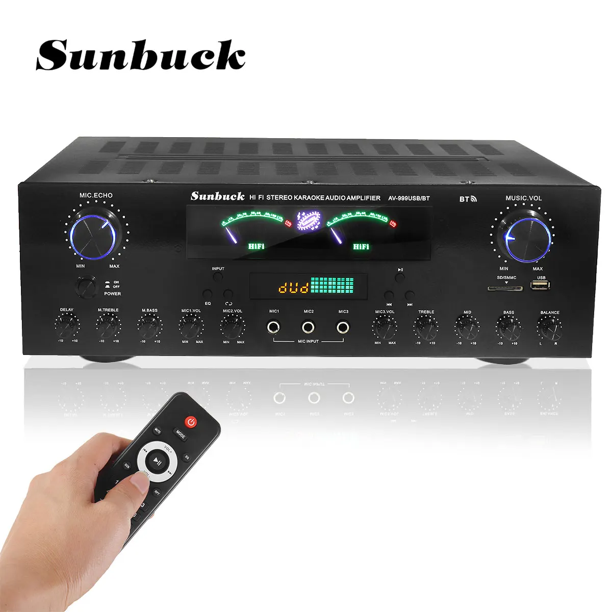 SUNBUCK 3000W bluetooth 7 Channel Audio Power Amplifier 110V 220V AV Amp Speaker with Remote Control Support FM USB SD Cards
SUNBUCK 3000W bluetooth 7 Channel Audio Power Amplifier 110V 220V AV Amp Speaker with Remote Control Support FM USB SD Cards