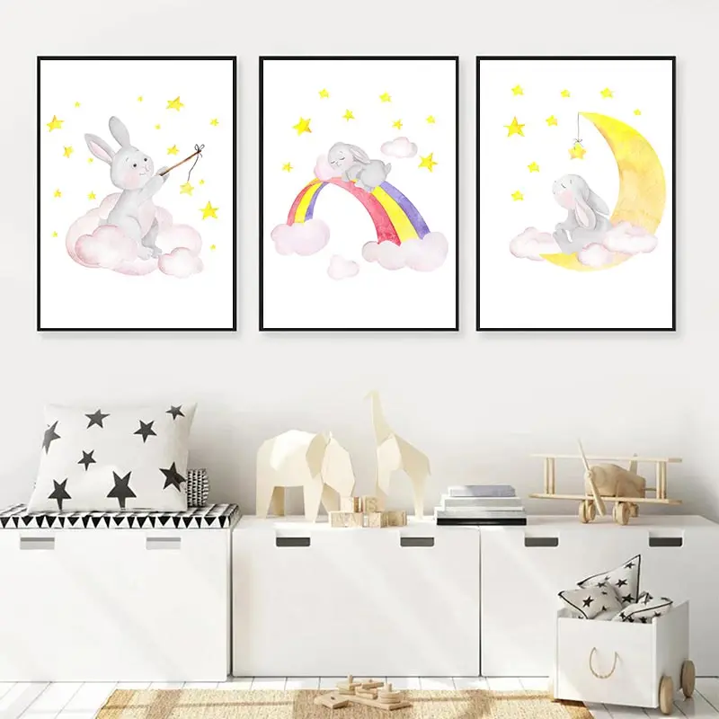 Abstract Rainbow Wall Art Poster Rabbit Animal Art Print Moon Star Cloud Canvas Painting Nordic Pictures Baby Kids Room Decor
Abstract Rainbow Wall Art Poster Rabbit Animal Art Print Moon Star Cloud Canvas Painting Nordic Pictures Baby Kids Room Decor