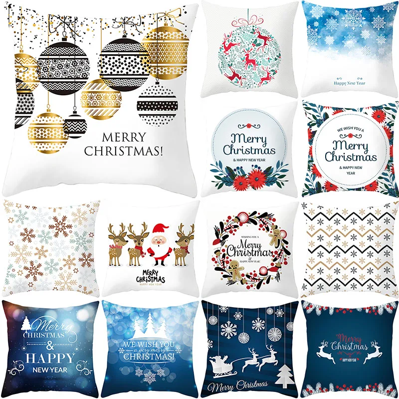 

Christmas Cushion Cover 45X45cm Santa Snowflake Deer Printed Polyester Pillowcase Sofa Cushions Holiday Decorative Pillow Covers