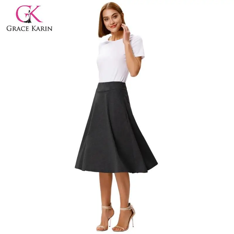 Grace Karin модная женская высокая эластичная хлопковая юбка с высокой талией