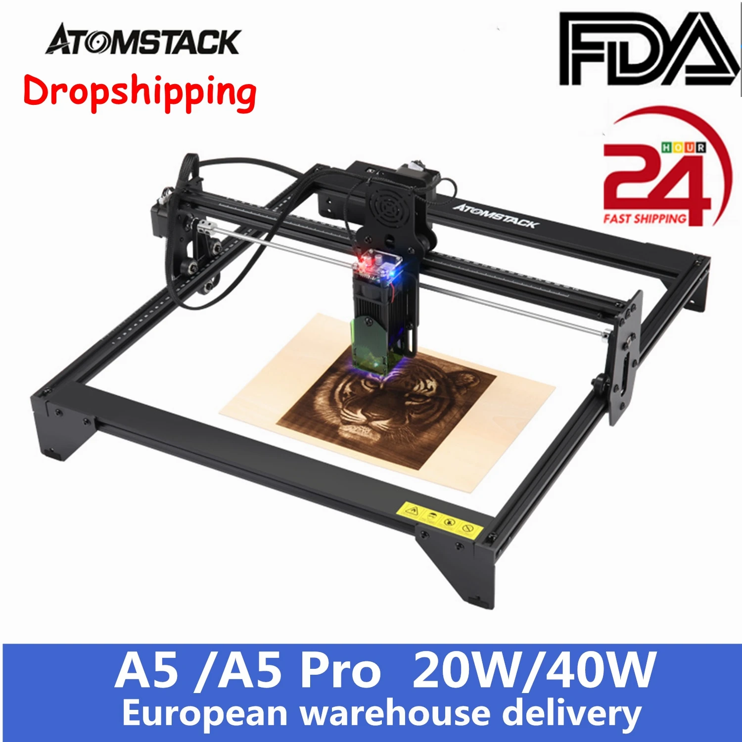 

ATOMSTACK A5 20W Laser Engraver CNC Quick Assembly 410*400mm Carving Area Full-metal Structure Fixed-focus Laser Eye Protection
