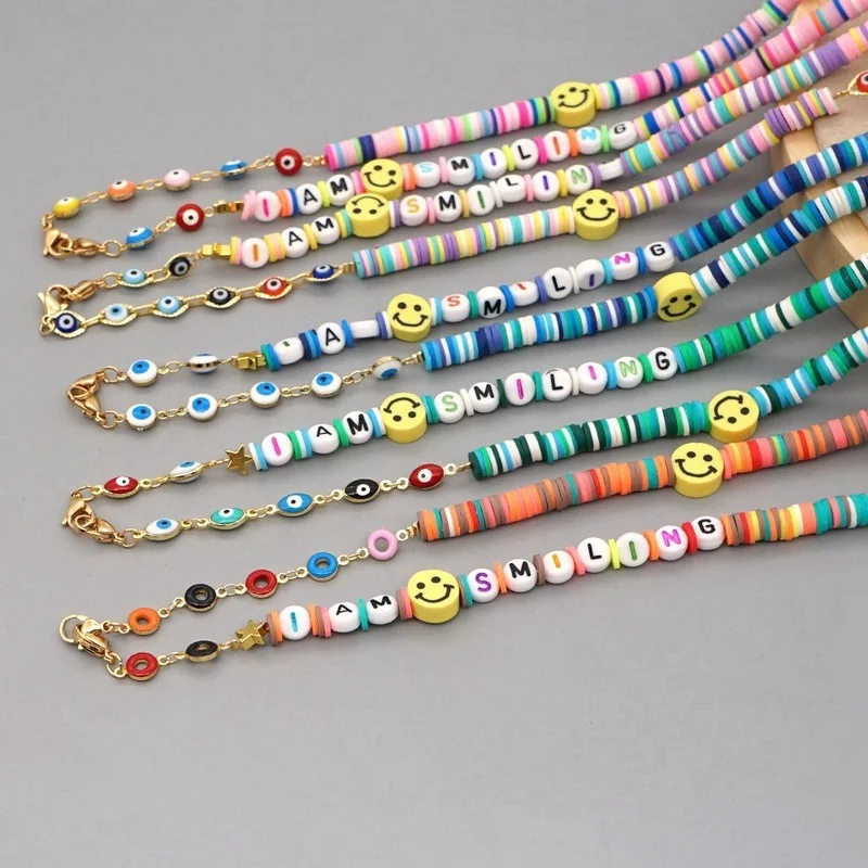 

New Bohemia Colorful Soft Pottery Smiling Face Sunglasses Chain Mask Chains Women Men Reading Glasses Hanging Neck Glasses Chain
