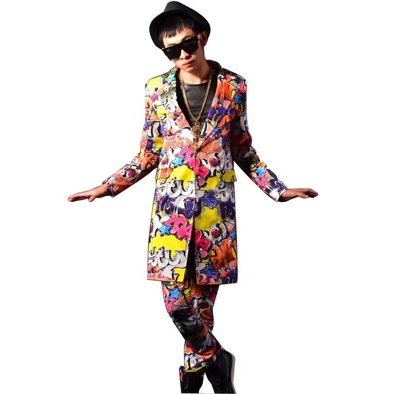 Мужской Модный повседневный костюм с граффити приталенный в стиле хип-хоп