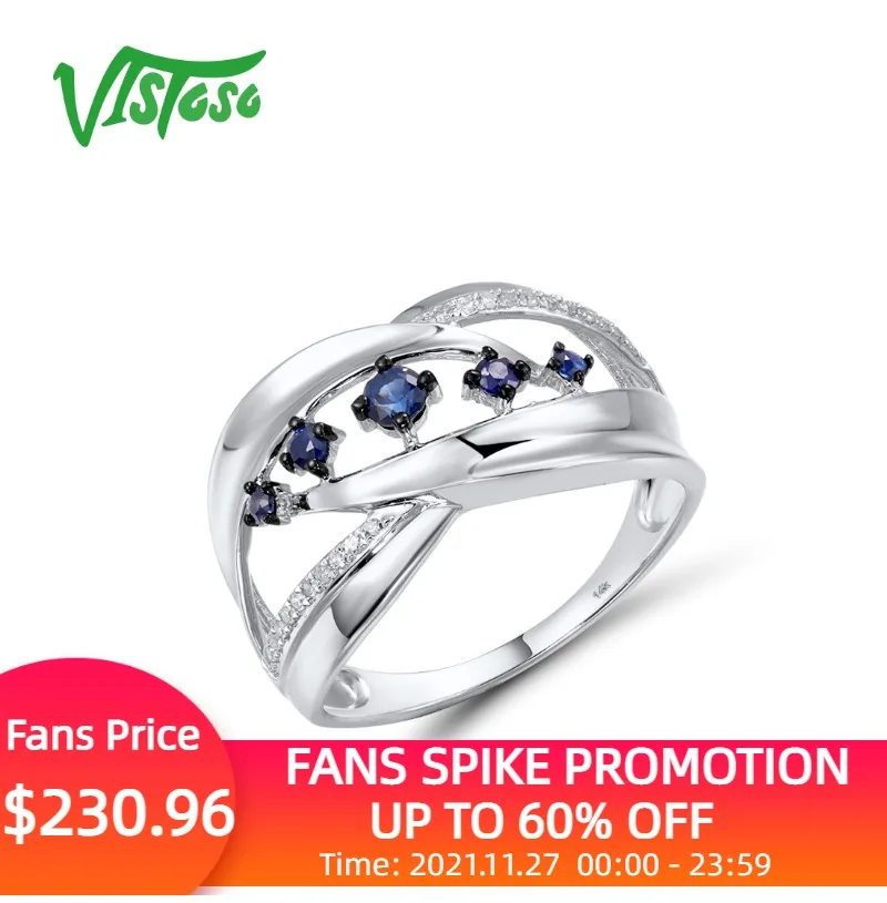 

Женское золотое кольцо с синим сапфиром VISTOSO, Элегантное повседневное кольцо из белого золота 14 к 585 пробы, со сверкающими бриллиантами, модн...