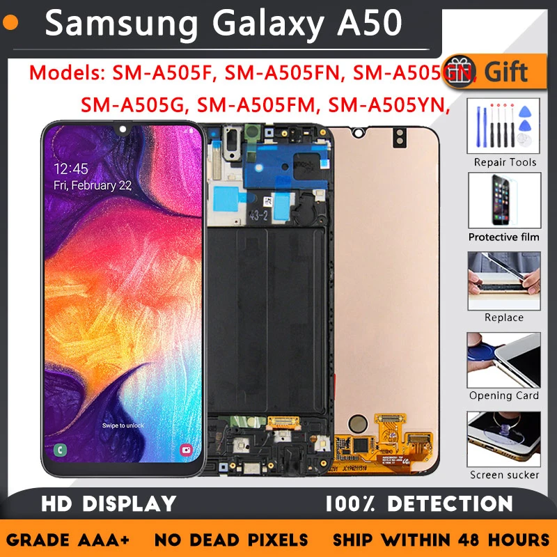 LCD Display For Samsung Galaxy A50 A505 SM-A505FN/DS A505F/DS Touch Screen Digitizer For Samsung A50 Lcd With Frame Replacement
LCD Display For Samsung Galaxy A50 A505 SM-A505FN/DS A505F/DS Touch Screen Digitizer For Samsung A50 Lcd With Frame Replacement